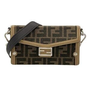 Fendi Shoulder Bag 7AS139 Brown Black Jacquard Leather